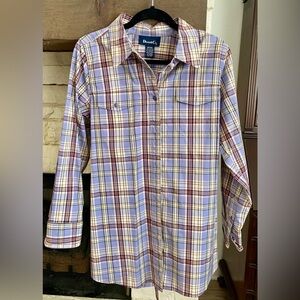 Denim & Co Lavender Plaid Tunic Blouse with Belted Waist